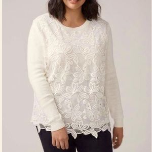 LANE BRYANT Lace Overlay Crewneck Sweater Ivory Size 18/20